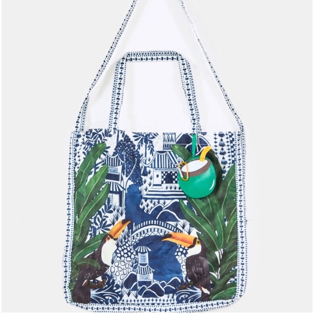 🌴 FARM Rio Coconut Eco Packable Tote – Tropical Toucan Print – NWT